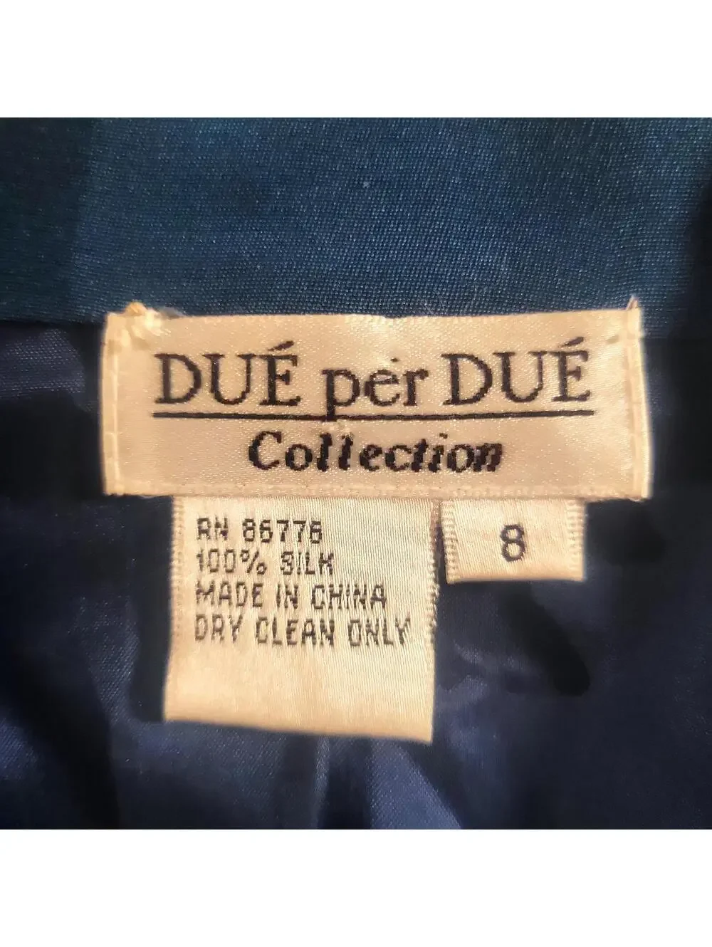 Vintage Due Per Due 100% Silk Saphire Blue Shirt Suit Professional Career - Sz 8